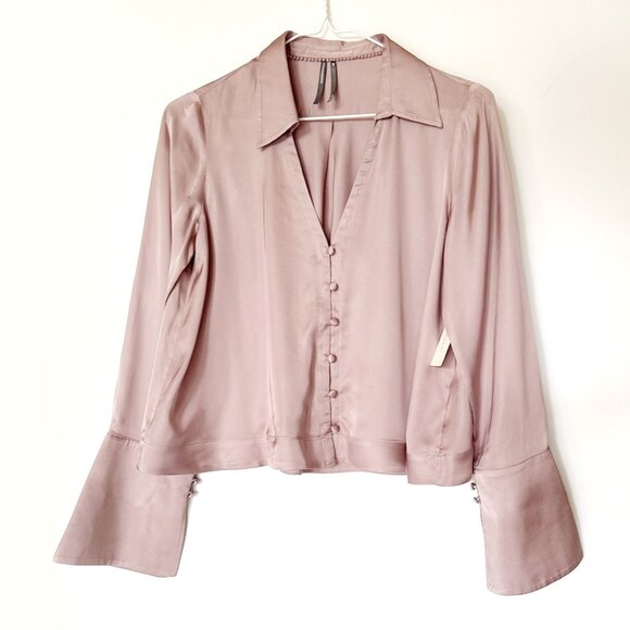 Anthropologie Slky V-Neck Boxy Blouse - Pink XXS - Picture 3 of 7